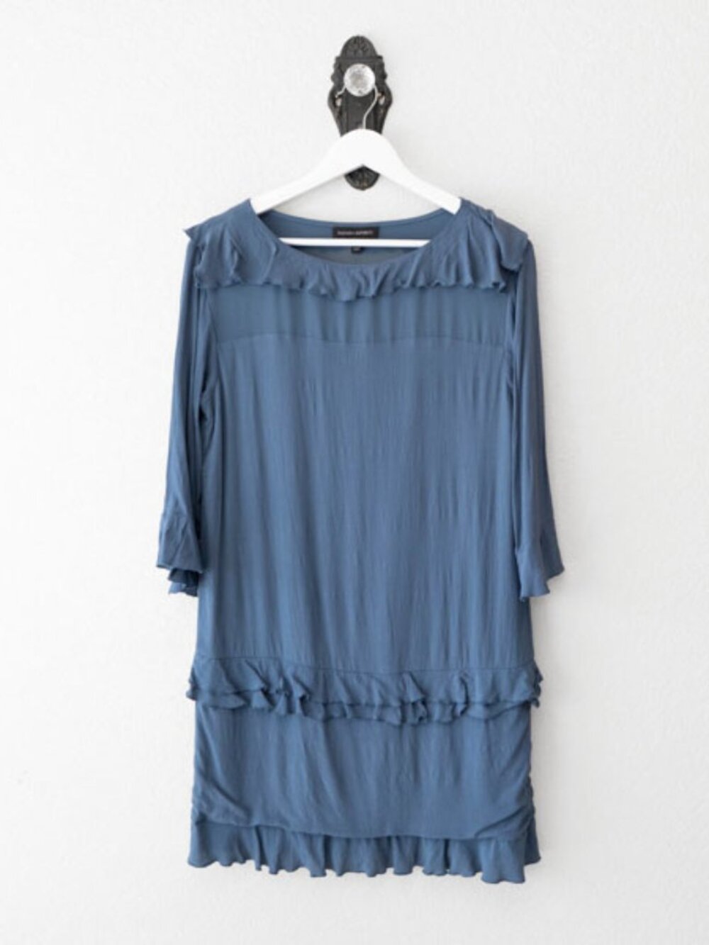 Banana Republic Slate Blue Dress Size 6 Ruffle Trim Shift Midi Flowy Career